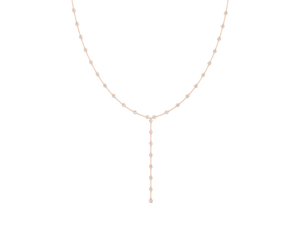 Rose gold Bezel-Set Round Diamond Station Y Necklace