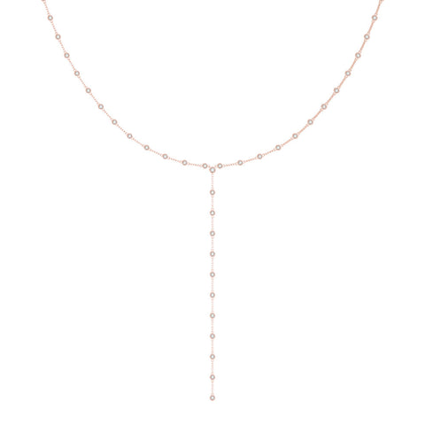 Rose gold Bezel-Set Round Diamond Station Y Necklace