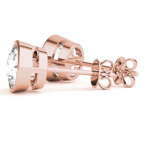 Rose gold Bezel Set Round Diamond Stud Earrings 1
