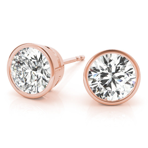 Rose gold Bezel Set Round Diamond Stud Earrings 2