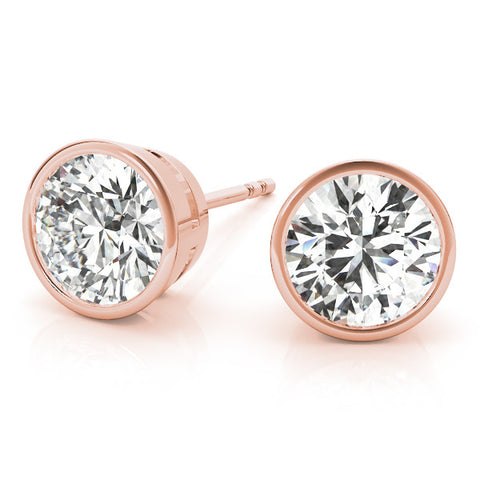 Rose gold Bezel Set Round Diamond Stud Earrings 2