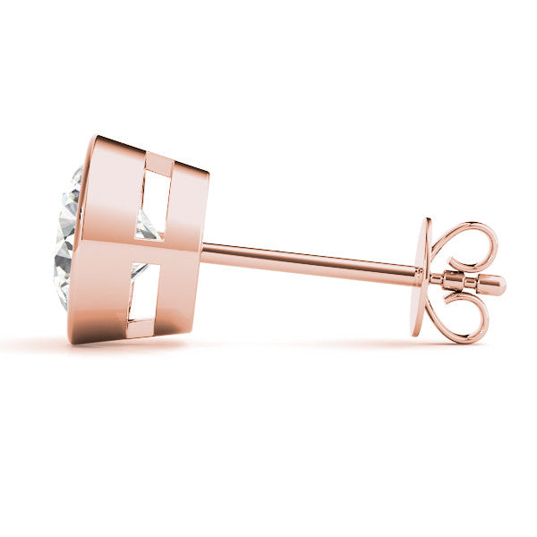 Rose gold Bezel Set Round Diamond Stud Earrings 3