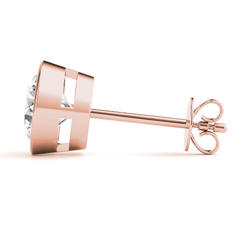 Rose gold Bezel Set Round Diamond Stud Earrings 3
