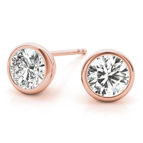 Rose gold Bezel Set Round Diamond Stud Earrings with Push Back 1