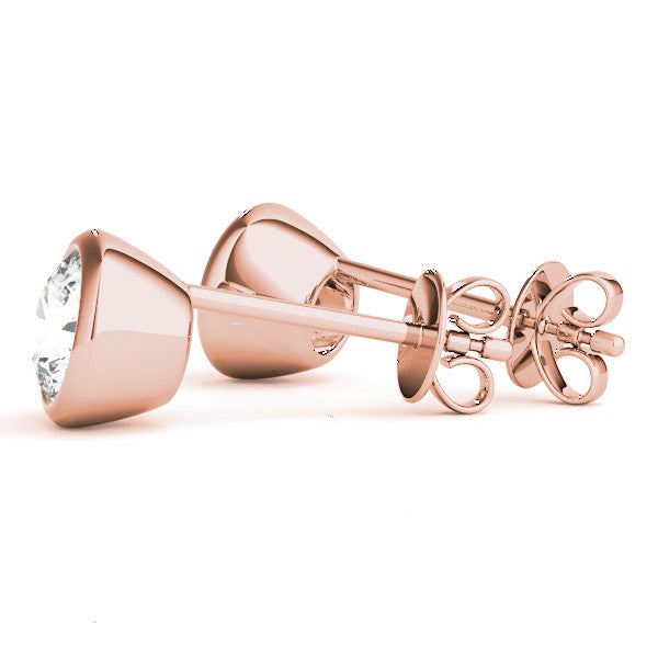 Rose gold Bezel Set Round Diamond Stud Earrings with Push Back 2