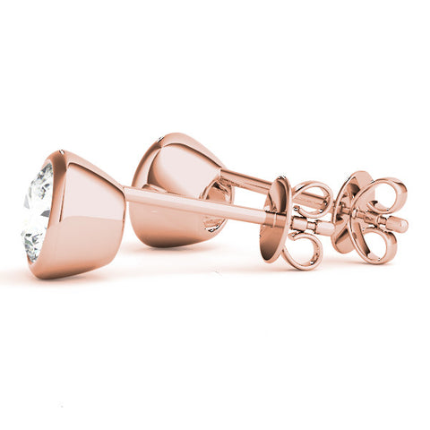 Rose gold Bezel Set Round Diamond Stud Earrings with Push Back 2