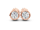 Rose gold Bezel Set Round Diamond Stud Earrings with Push Back_28