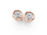 Rose gold Bezel Set Round Diamond Stud Earrings with Push Back_29