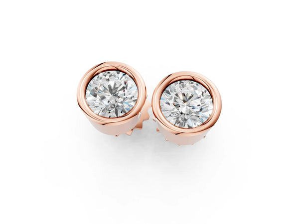 Rose gold Bezel Set Round Diamond Stud Earrings with Push Back