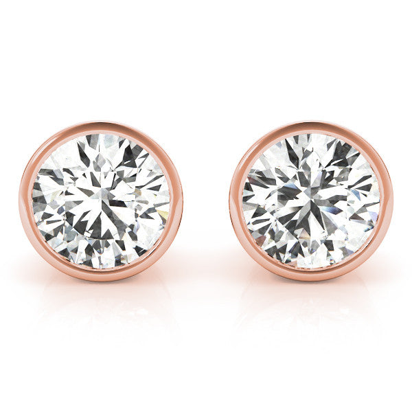 Rose gold Bezel Set Round Diamond Stud Earrings