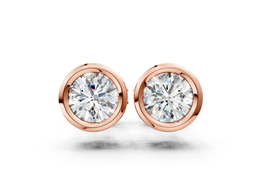 Rose gold Bezel Set Round Diamond Stud Earrings_10