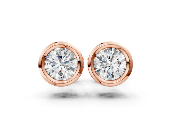 Rose gold Bezel Set Round Diamond Stud Earrings