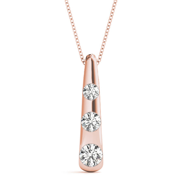 Rose gold Bezel Set Round Diamond Tapered Bar Pendant