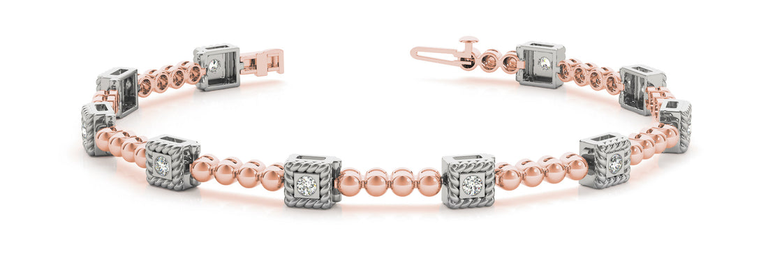Rose gold Bezel Set Round Diamond Tennis Bracelet with Ball Link Band