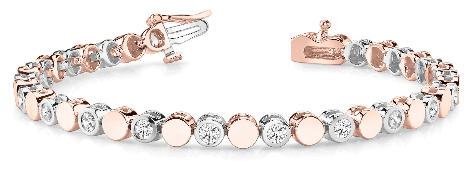 Rose gold Bezel-Set Round Diamond Tennis Bracelet with Box Clasp