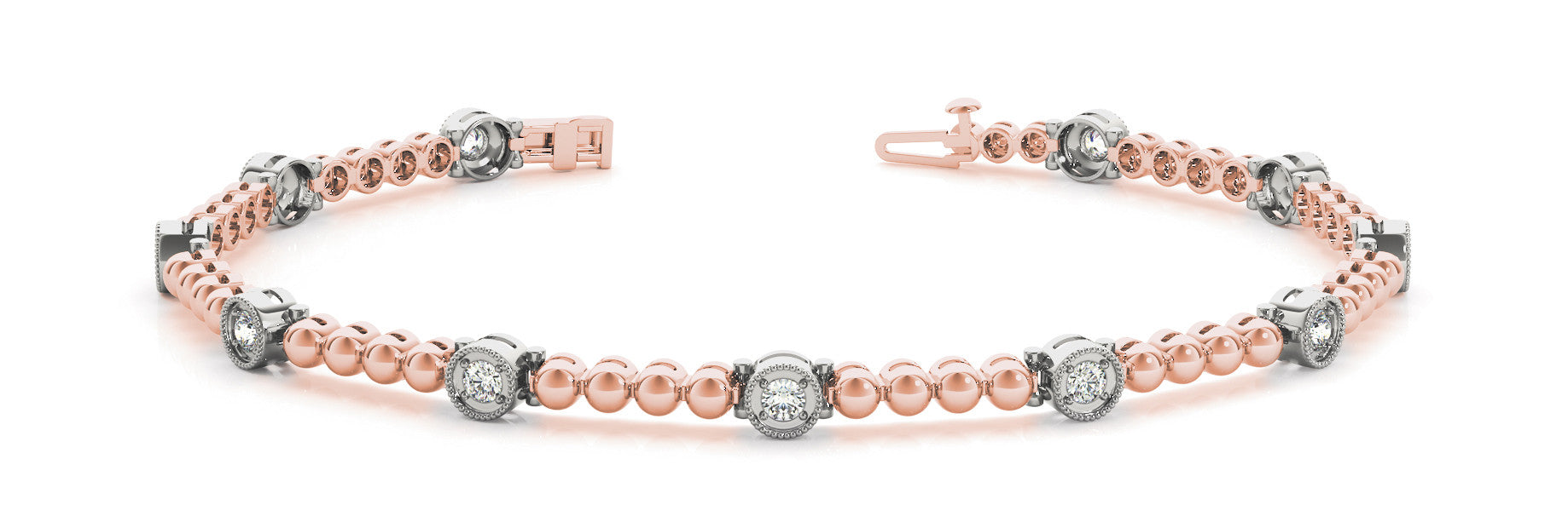 Rose gold Bezel Set Round Diamond Tennis Bracelet with Milgrain Detailing