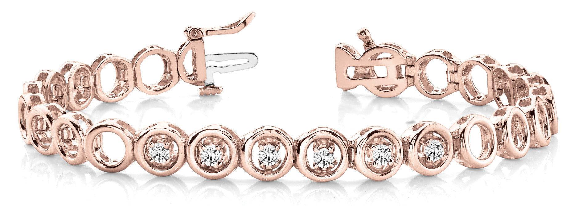 Rose gold Bezel Set Round Diamond Tennis Bracelet with Open Circle Band
