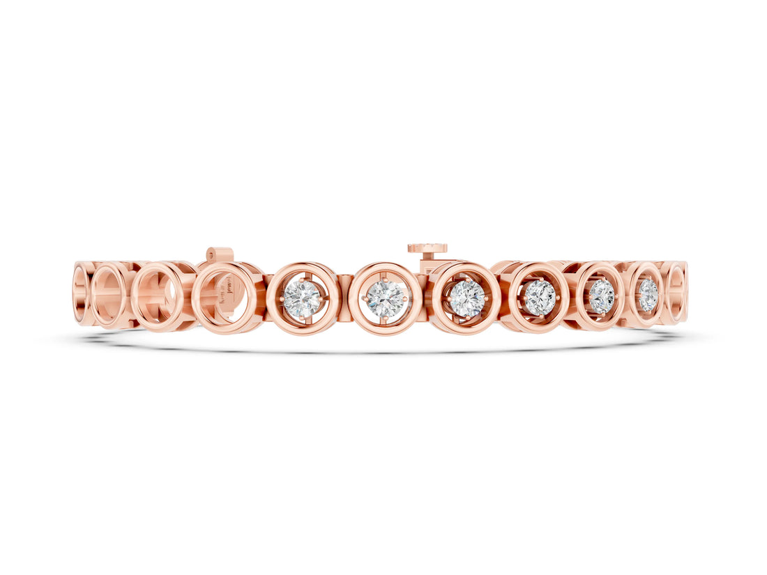 Rose gold Bezel Set Round Diamond Tennis Bracelet with Open Circle Band_4
