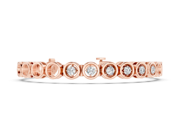 Rose gold Bezel Set Round Diamond Tennis Bracelet with Open Circle Band