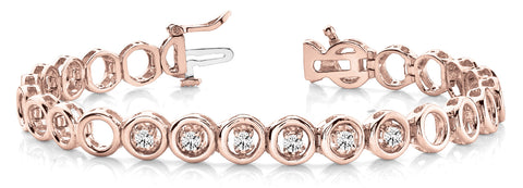 Rose gold Bezel Set Round Diamond Tennis Bracelet with Open Circle Band