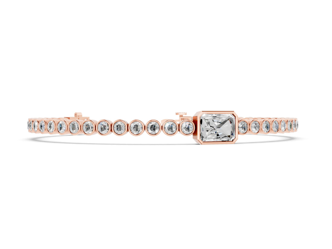 Rose gold Bezel-Set Round Diamond Tennis Bracelet with Radiant Center Diamond_30