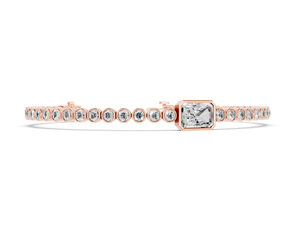 Rose gold Bezel-Set Round Diamond Tennis Bracelet with Radiant Center Diamond