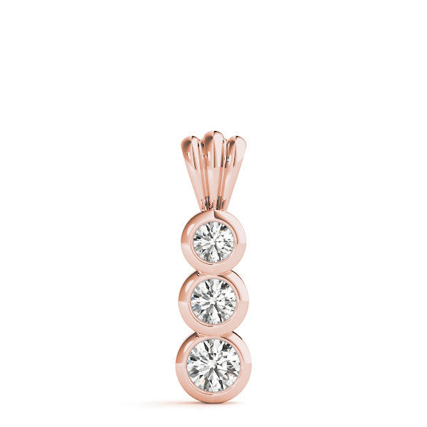 Rose gold Bezel Set Round Diamond Three-Stone Pendant 1