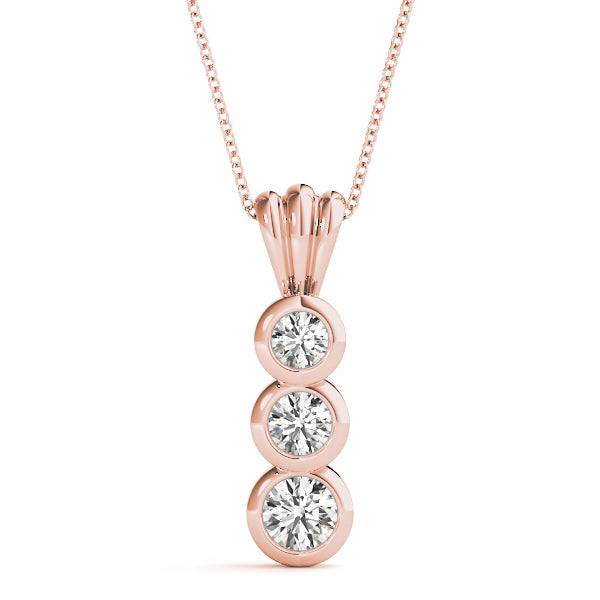 Rose gold Bezel Set Round Diamond Three-Stone Pendant
