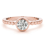 Rose gold Bezel Set Round Solitaire Beaded Band Ring 1
