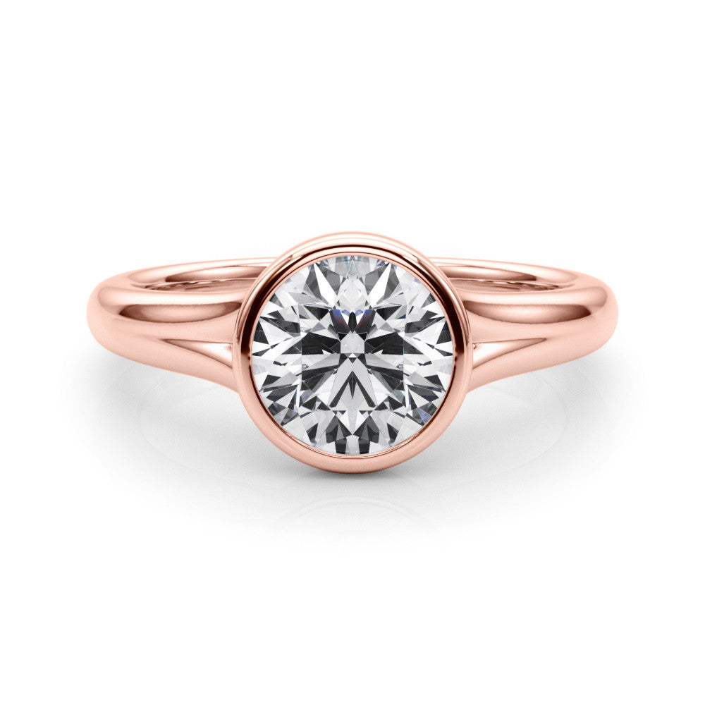 Rose gold Bezel Set Round Solitaire Diamond Ring with Smooth Band 1