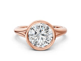 Rose gold Bezel Set Round Solitaire Diamond Ring with Smooth Band 1
