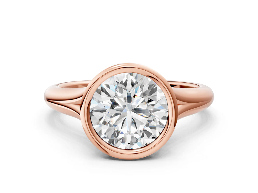 Rose gold Bezel Set Round Solitaire Diamond Ring with Smooth Band