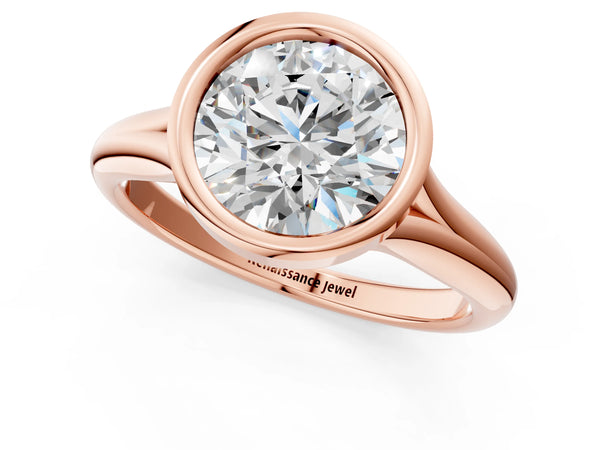 Rose gold Bezel Set Round Solitaire Diamond Ring with Smooth Band