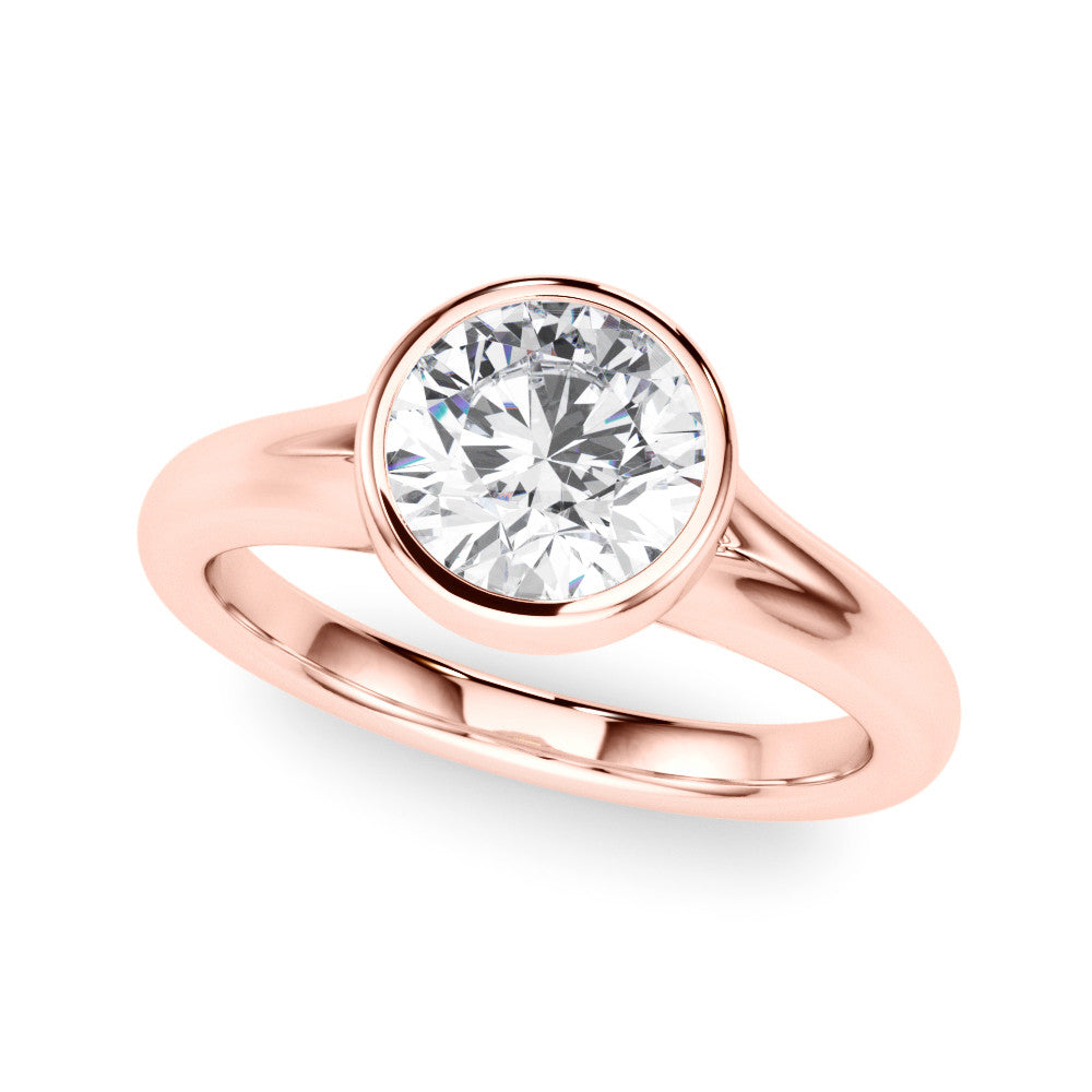 Rose gold Bezel Set Round Solitaire Diamond Ring with Smooth Band