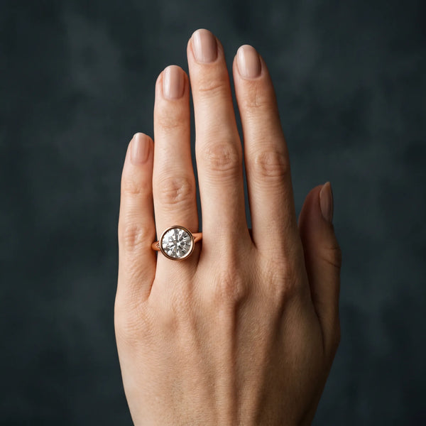 Rose gold Bezel Set Round Solitaire Diamond Ring with Smooth Band