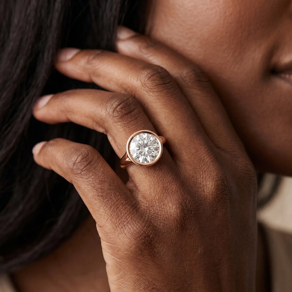 Rose gold Bezel Set Round Solitaire Diamond Ring with Smooth Band
