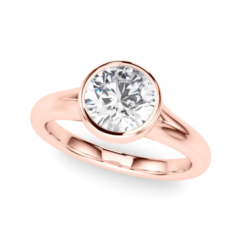Rose gold Bezel Set Round Solitaire Diamond Ring with Smooth Band