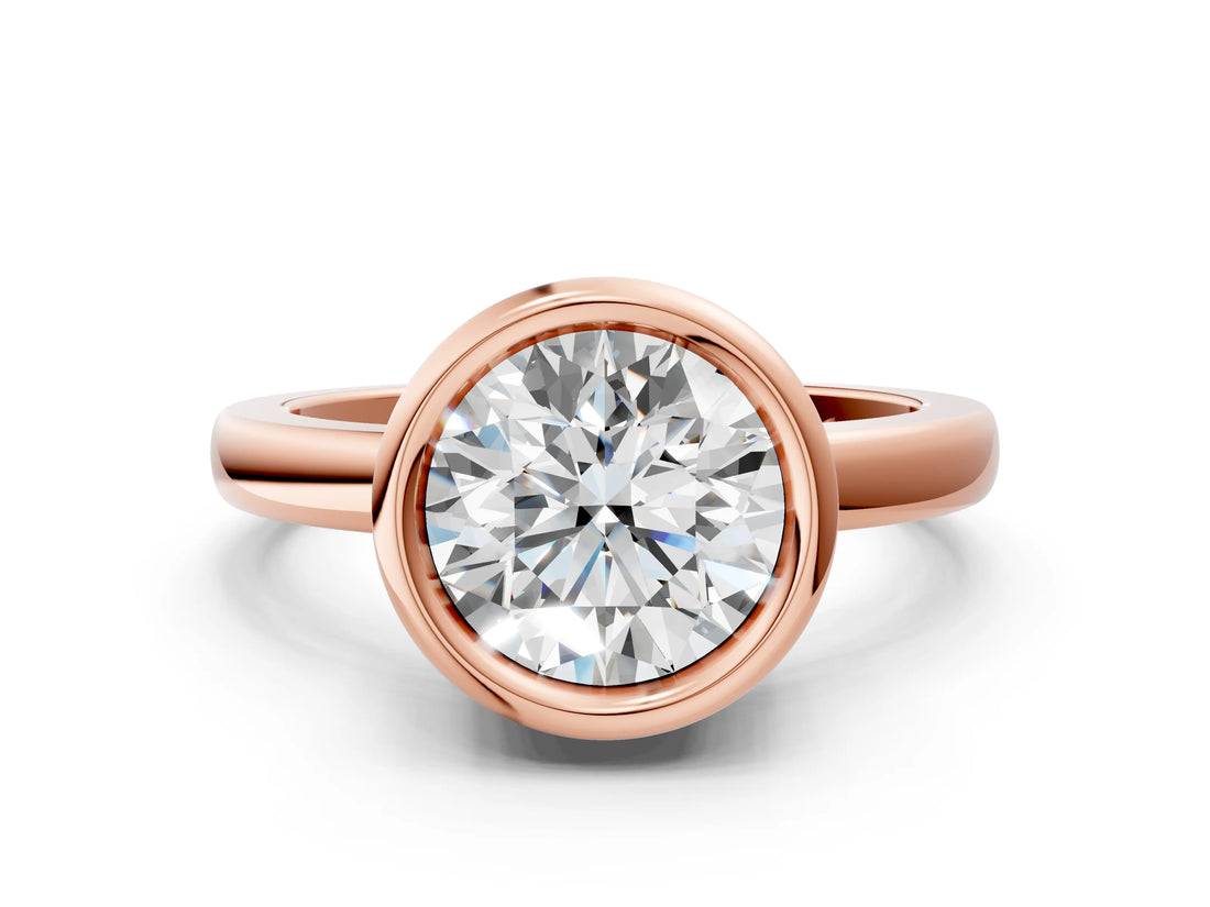 Rose gold Bezel Set Round Solitaire Engagement Ring with Classic Band_42