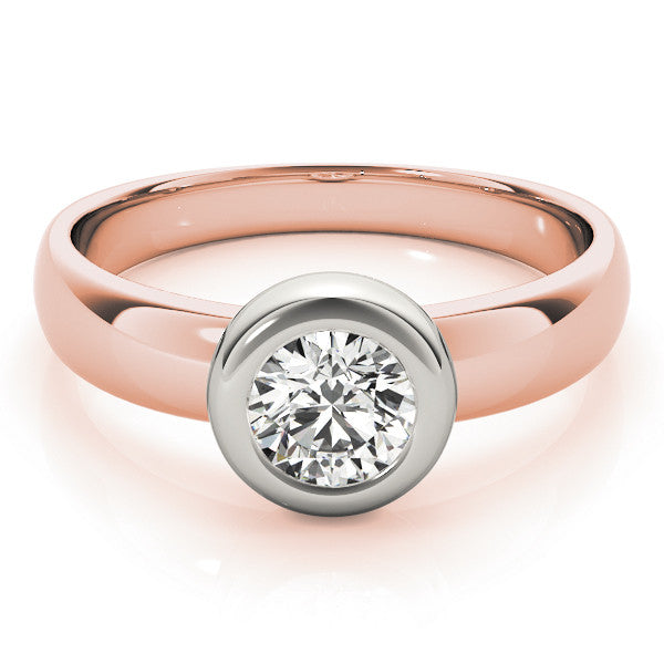 Rose gold Bezel Set Round Solitaire Ring with Wide Band 1