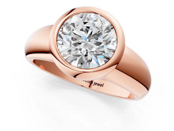 Rose gold Bezel Set Round Solitaire Ring with Wide Band