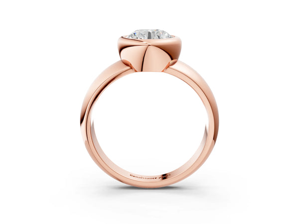 Rose gold Bezel Set Round Solitaire Ring with Wide Band