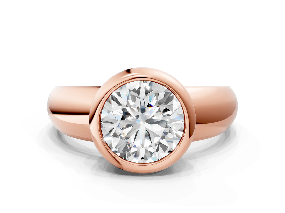 Rose gold Bezel Set Round Solitaire Ring with Wide Band