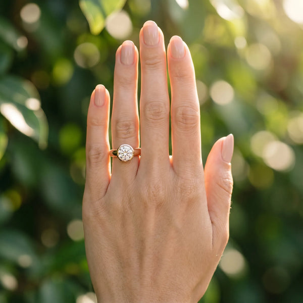 Rose gold Bezel Set Round Solitaire Ring with Wide Band