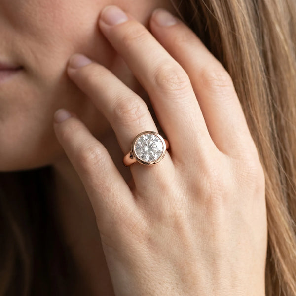 Rose gold Bezel Set Round Solitaire Ring with Wide Band
