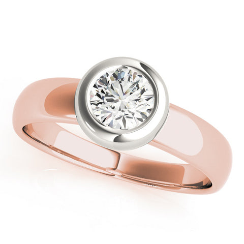 Rose gold Bezel Set Round Solitaire Ring with Wide Band
