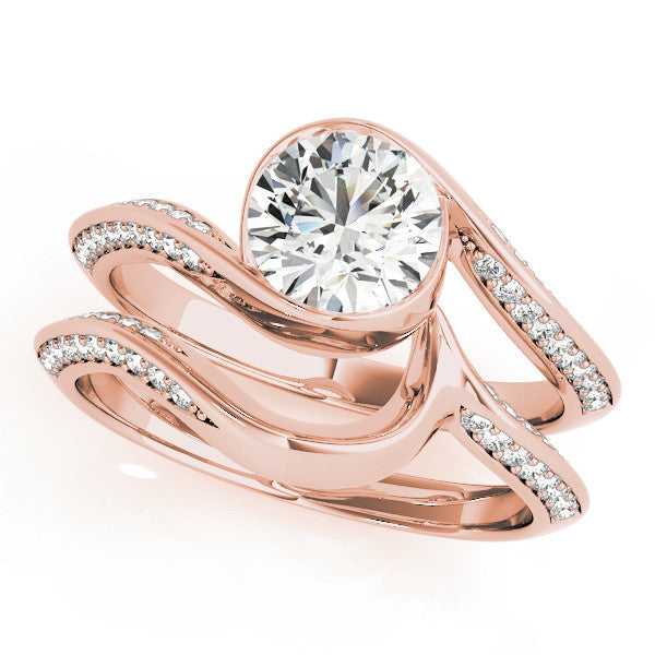Rose gold Bezel Set Round Solitaire Twist Band Engagement Ring 1