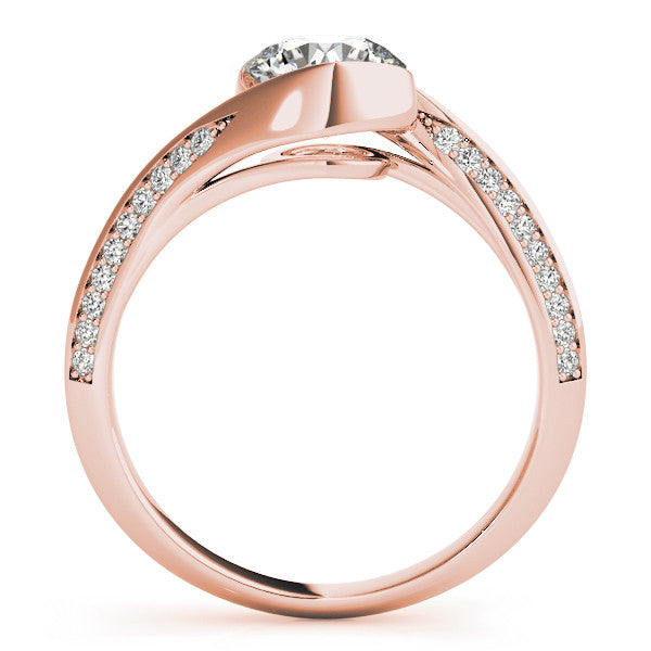Rose gold Bezel Set Round Solitaire Twist Band Engagement Ring 2