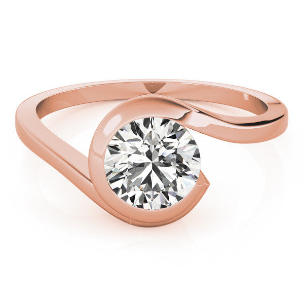 Rose gold Bezel Set Round Solitaire Twist Band Ring 1