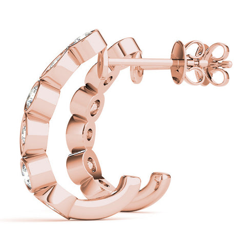 Rose gold Bezel-Set Round and Marquise Diamond Hoop Earrings 1