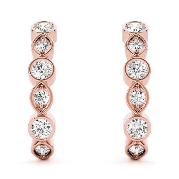 Rose gold Bezel-Set Round and Marquise Diamond Hoop Earrings 2